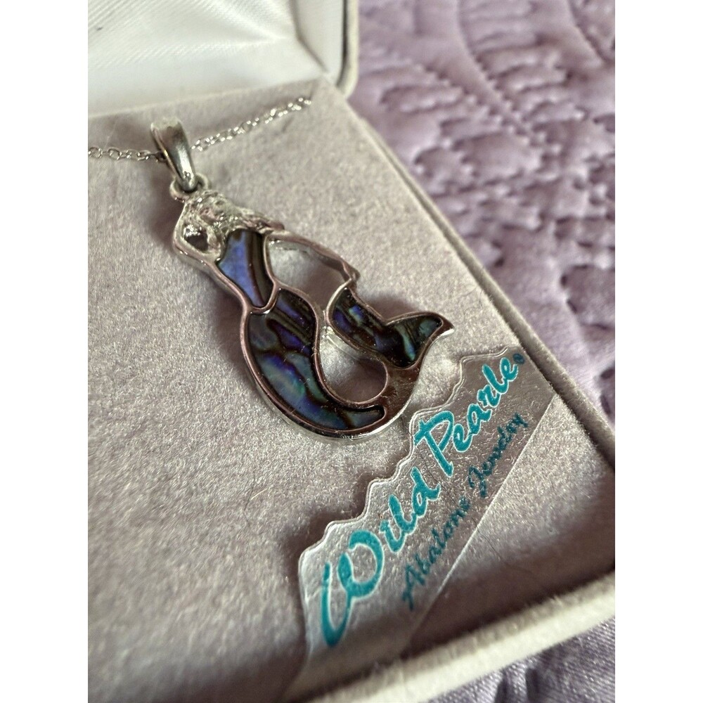 Wild Pearle Silver and InlaidAbalone Shell Mermaid PendantNecklace